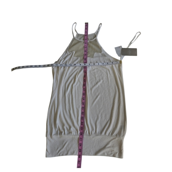 Anthropologie Deletta Staggered Gleam Tunic Halter Tank Cream Gold Mesh Sz Small - Picture 8 of 13
